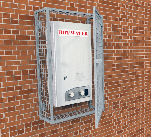 example of wall mounted single swing door hot water service cages