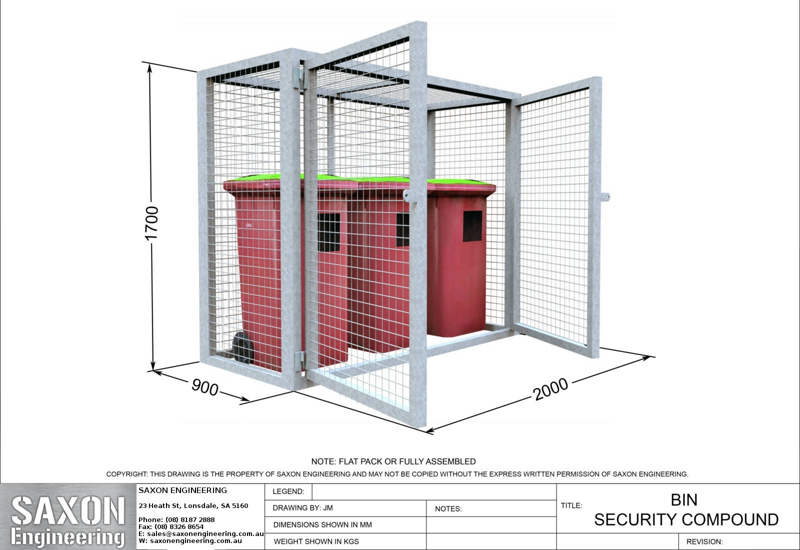 Drawing of standard rubbish bin cages